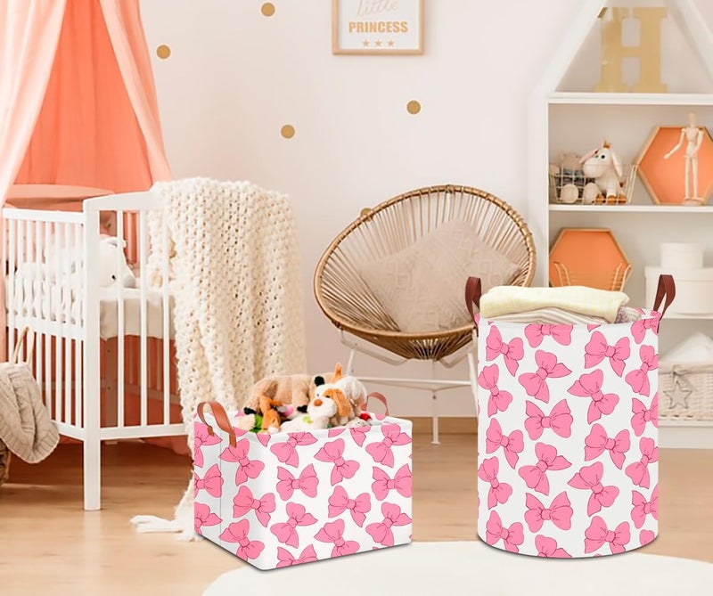 CLOCOR Rectangular Gift Basket Empty,Waterproof Storage Basket with Handles,Toys Bin,Books Box,Room Decor(Pink Bowknot) - Image 3